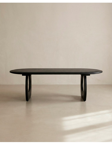 Mesa de centro madera mango KORA vista frente negra