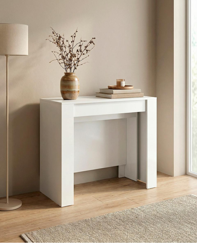 Mesa consola extensible NARA ambiente blanca