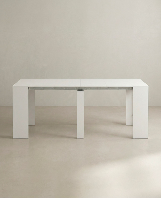 Mesa consola extensible NARA abierta blanca