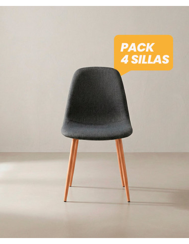Pack 4 sillas de comedor textil gris SORA vista frontal