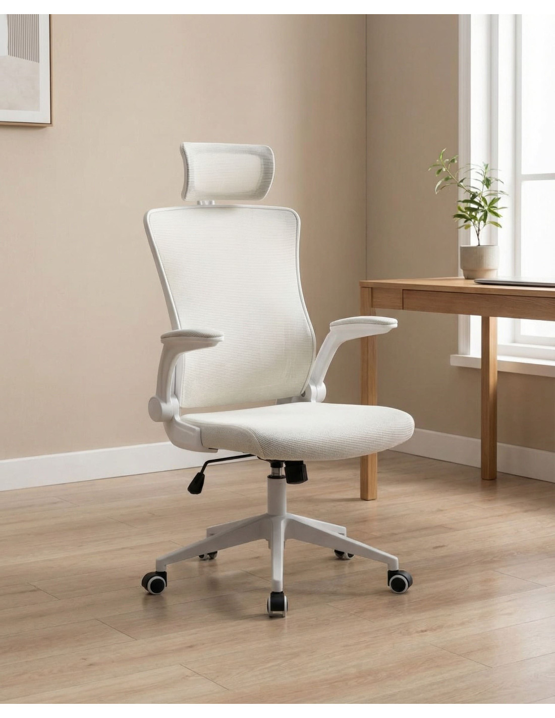 Silla de estudio con brazos abatibles DALEN crema ambiente