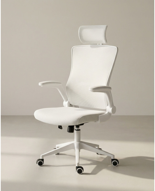 Silla de estudio con brazos abatibles DALEN crema lateral