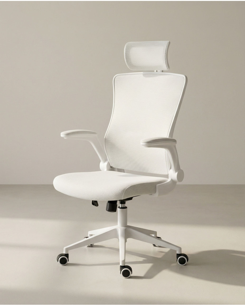 Silla de estudio con brazos abatibles DALEN crema lateral