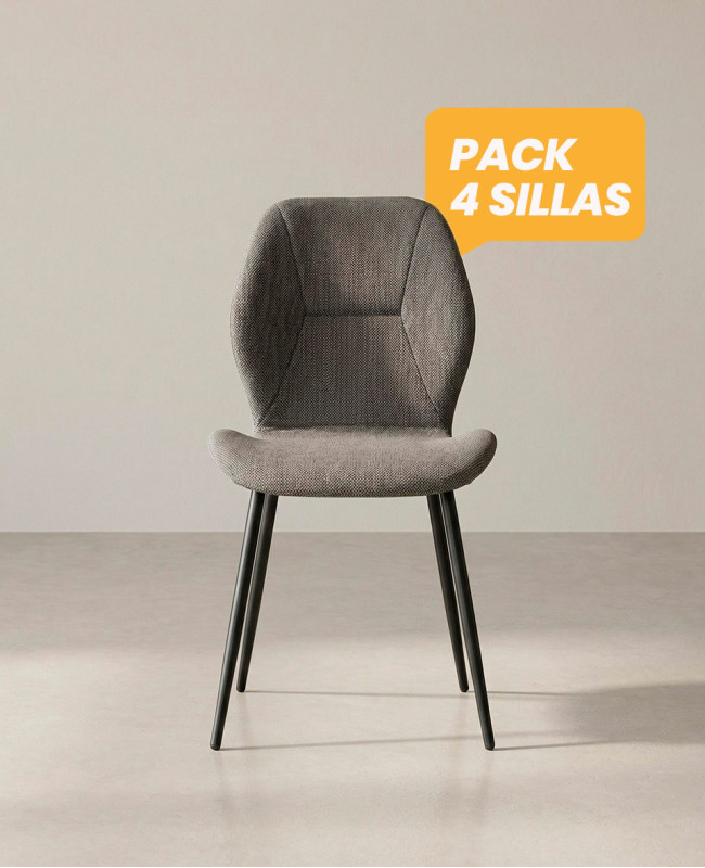 Pack 4 sillas de comedor tapizadas LUREN gris