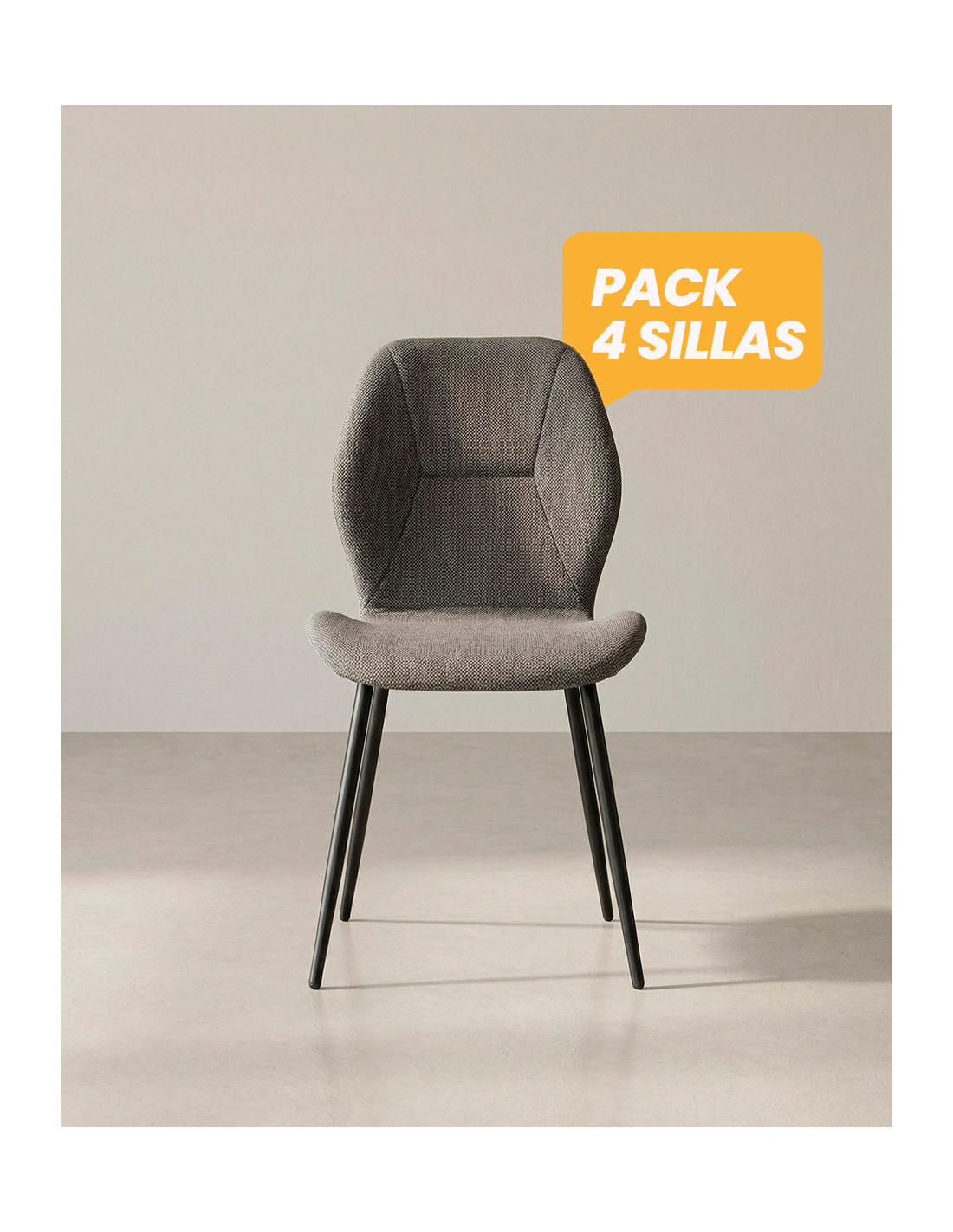 Pack 4 sillas de comedor tapizadas LUREN gris