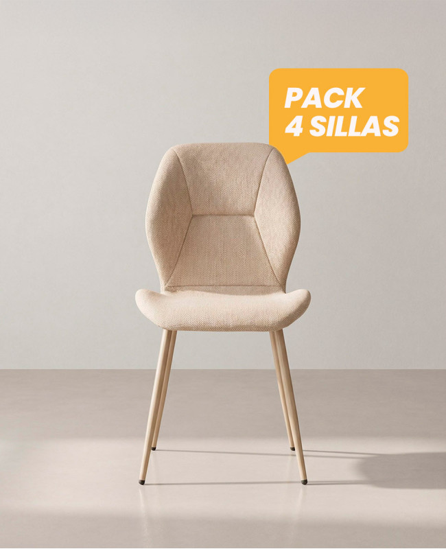 Pack 4 sillas de comedor tapizadas LUREN beige