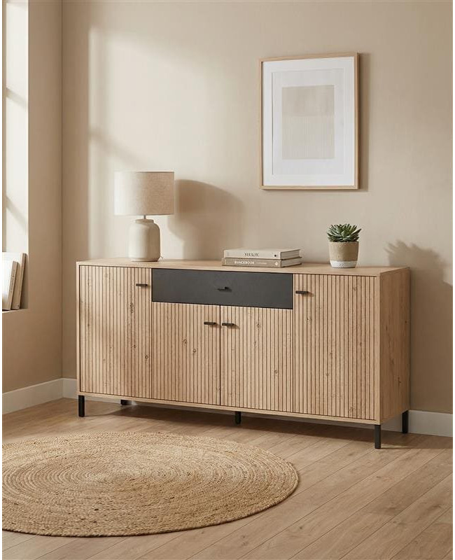 Aparador acanalado roble y negro barato | Envío rápido y financiación