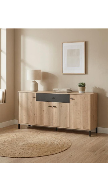 Aparador acanalado roble y negro barato | Envío rápido y financiación