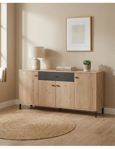 Aparador acanalado roble y negro barato | Envío rápido y financiación