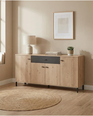 Aparador acanalado roble y negro barato | Envío rápido y financiación