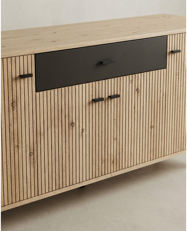 Aparador acanalado roble y negro barato | Envío rápido y financiación
