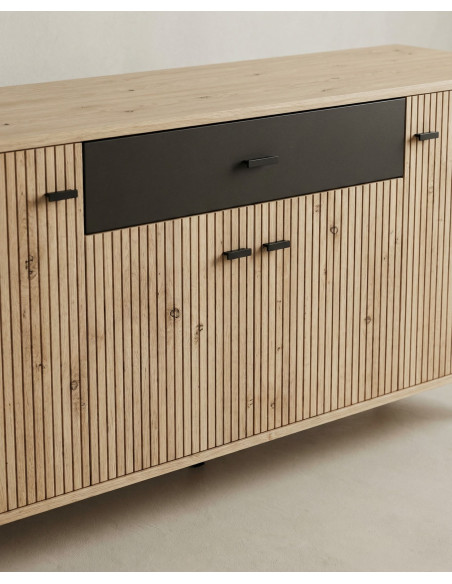 Aparador acanalado roble y negro barato | Envío rápido y financiación