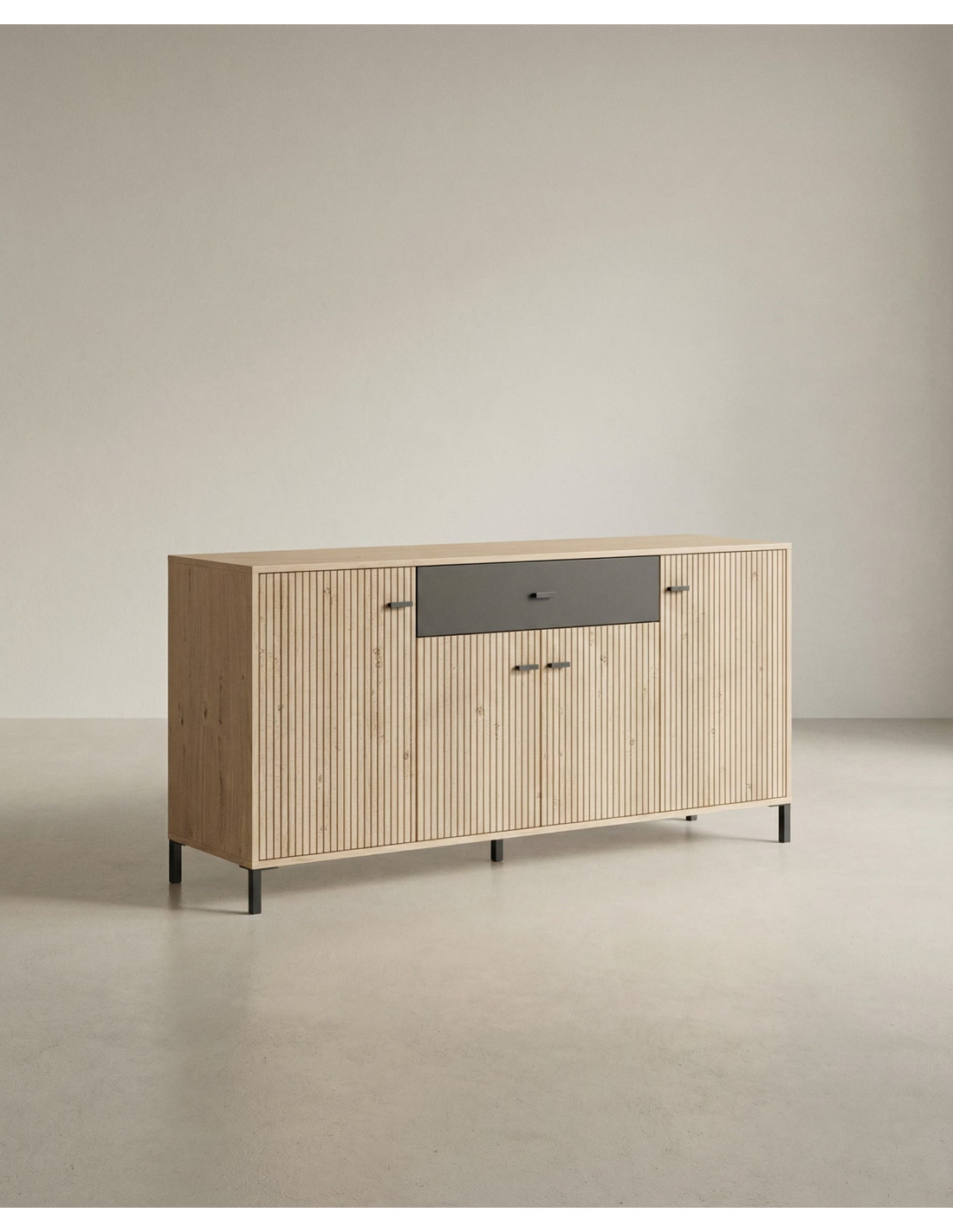 Aparador acanalado roble y negro barato | Envío rápido y financiación