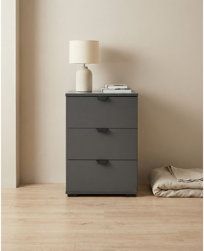 Mesita 3 cajones ZAREL gris grafito ambiente