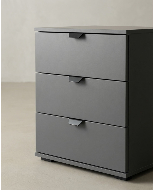 Mesita 3 cajones ZAREL gris grafito detalle