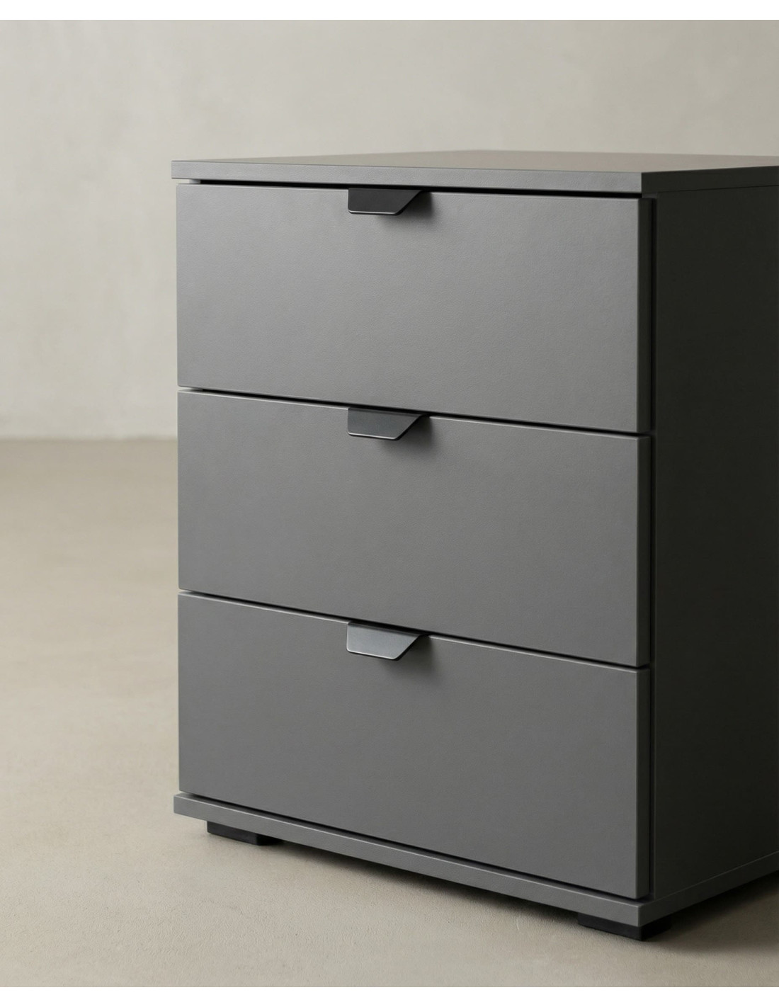 Mesita 3 cajones ZAREL gris grafito detalle