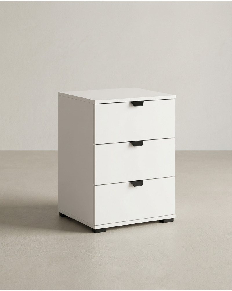 Mesita 3 cajones ZAREL blanco lateral