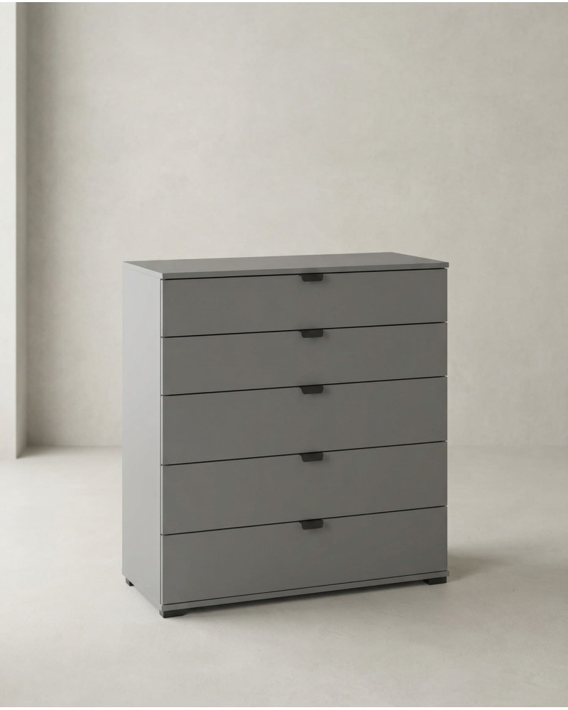Cómoda 5 cajones ZAREL gris lateral