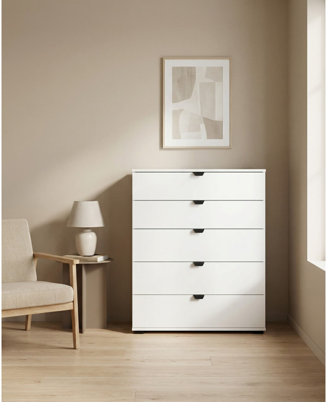 Cómoda 5 cajones ZAREL blanco ambiente