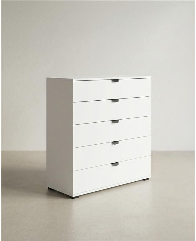 Cómoda 5 cajones ZAREL blanco lateral