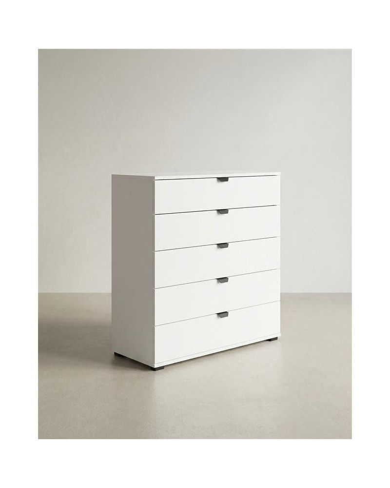 Cómoda 5 cajones ZAREL blanco lateral