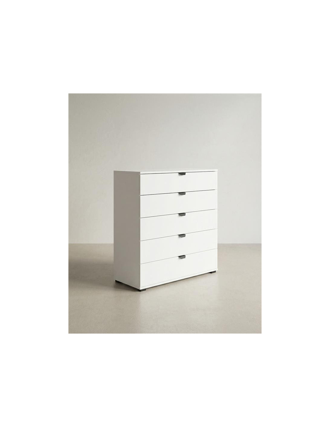 Cómoda 5 cajones ZAREL blanco lateral