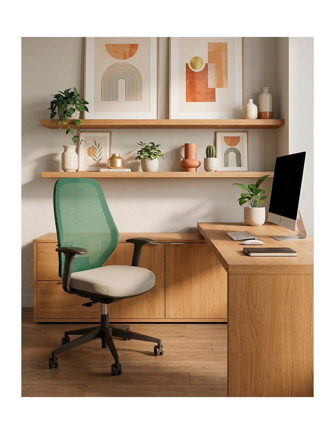 Silla oficina giratoria TORIX verde taupe ambiente