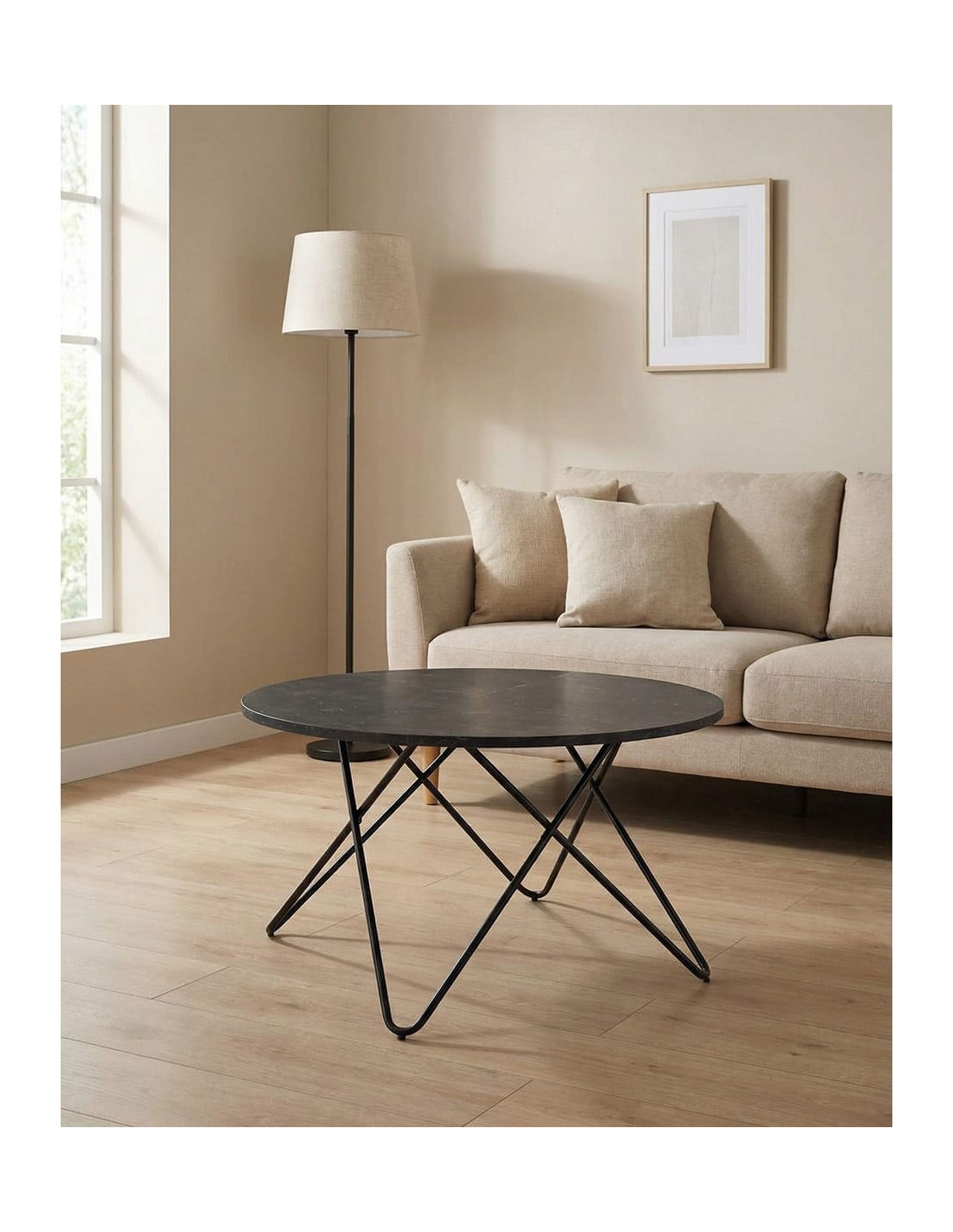 Mesa centro redonda negra NAREX ambiente