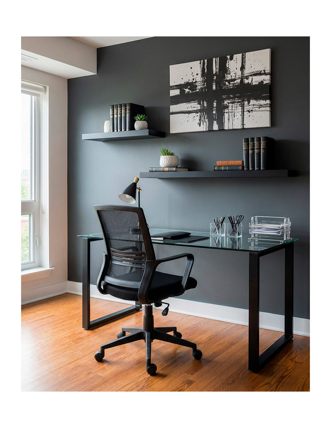 Silla de estudios con brazos VEXA negro ambiente