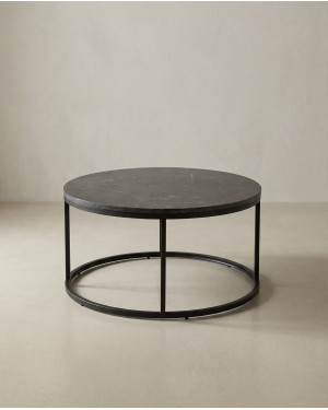 Mesa centro redonda tapa simil mármol VELIX negro