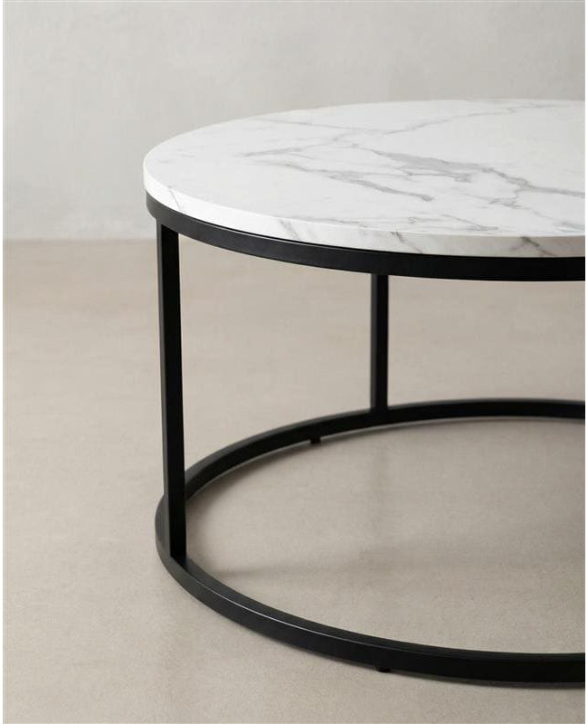 Mesa centro redonda tapa simil mármol VELIX blanco blanco detalle