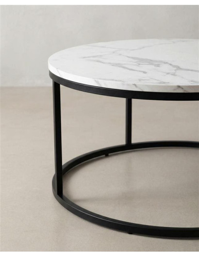 Mesa centro redonda tapa simil mármol VELIX blanco blanco detalle