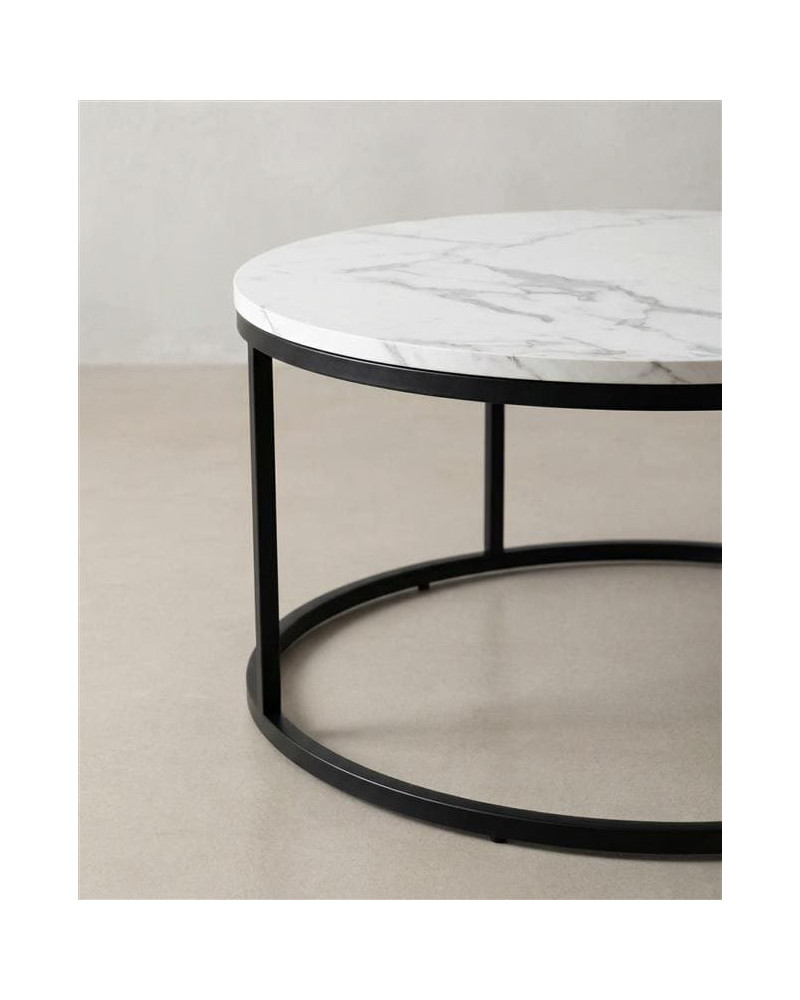 Mesa centro redonda tapa simil mármol VELIX blanco blanco detalle