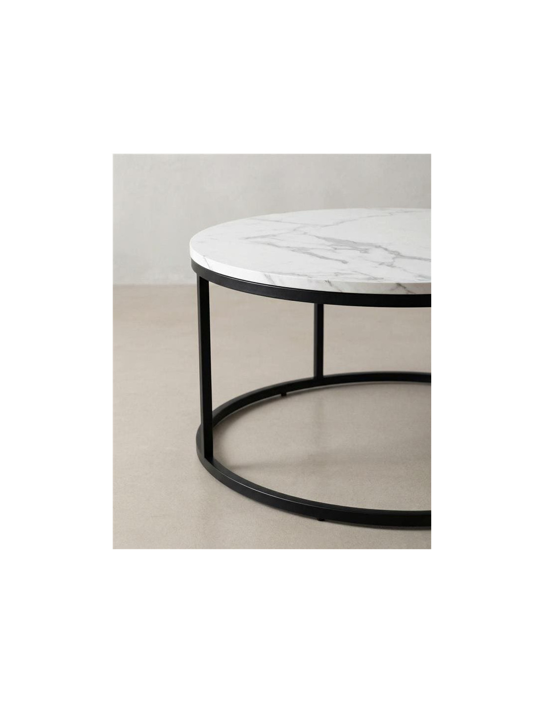 Mesa centro redonda tapa simil mármol VELIX blanco blanco detalle