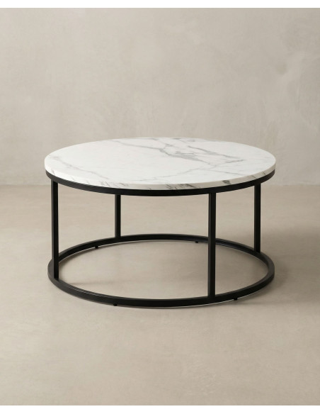 Mesa centro redonda tapa simil mármol VELIX blanco lateral