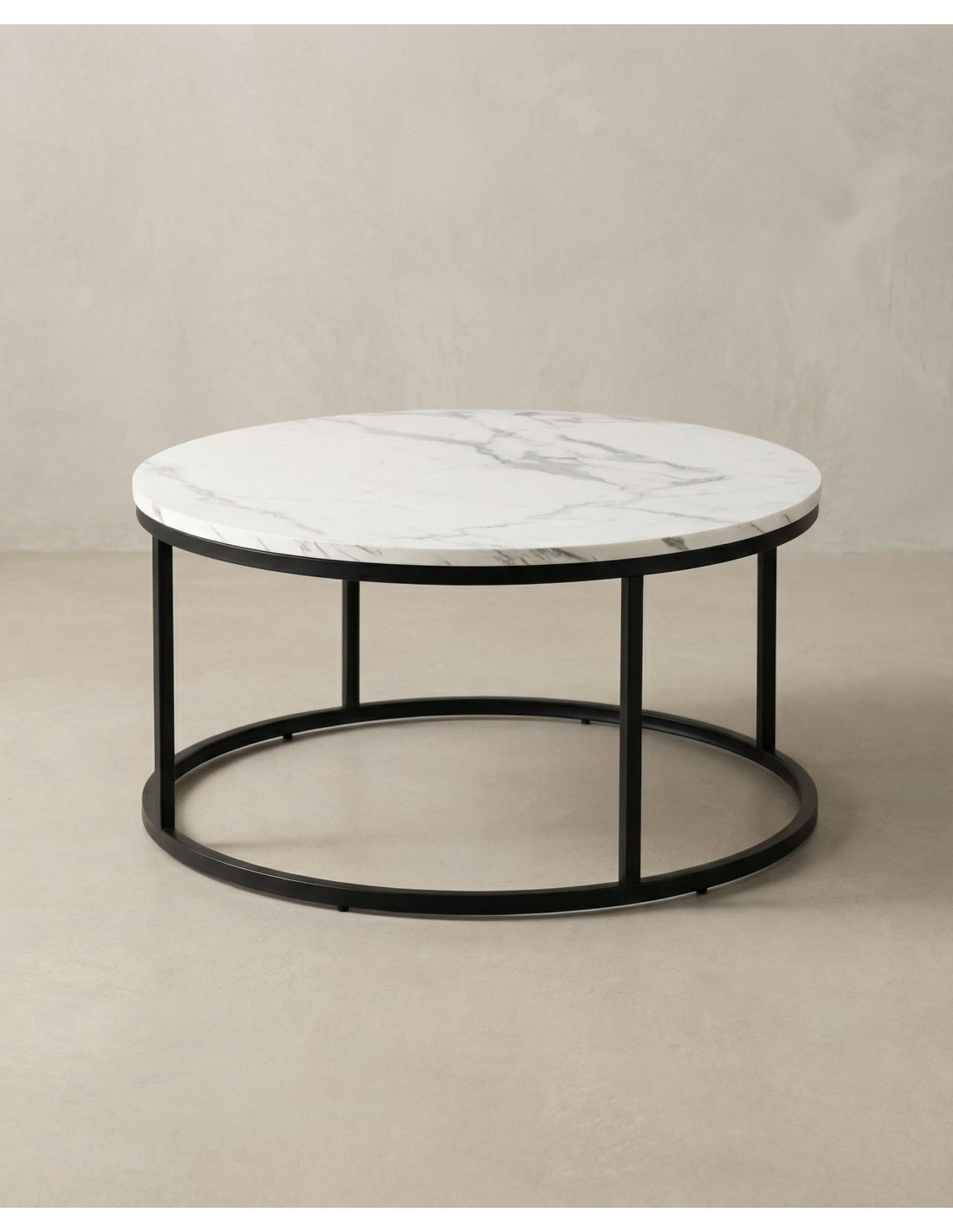 Mesa centro redonda tapa simil mármol VELIX blanco lateral