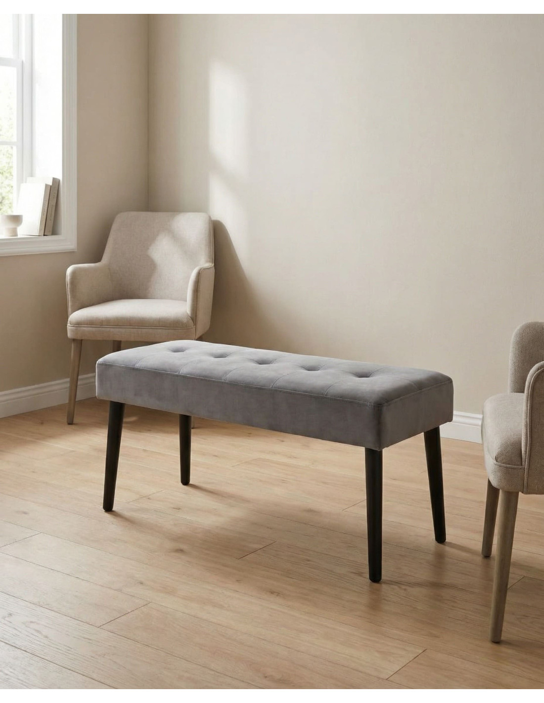 Taburete pie de cama SOREN gris ambiente