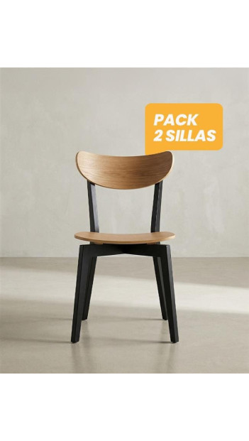 Pack 2 Sillas madera con respaldo TAREX Roble-Negro