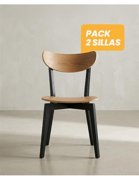 Pack 2 Sillas madera con respaldo TAREX Roble-Negro