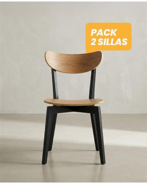 Pack 2 Sillas madera con respaldo TAREX Roble-Negro