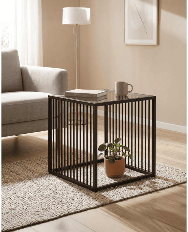 Mesa auxiliar metálica cuadrada BEXAR ambiente cerca