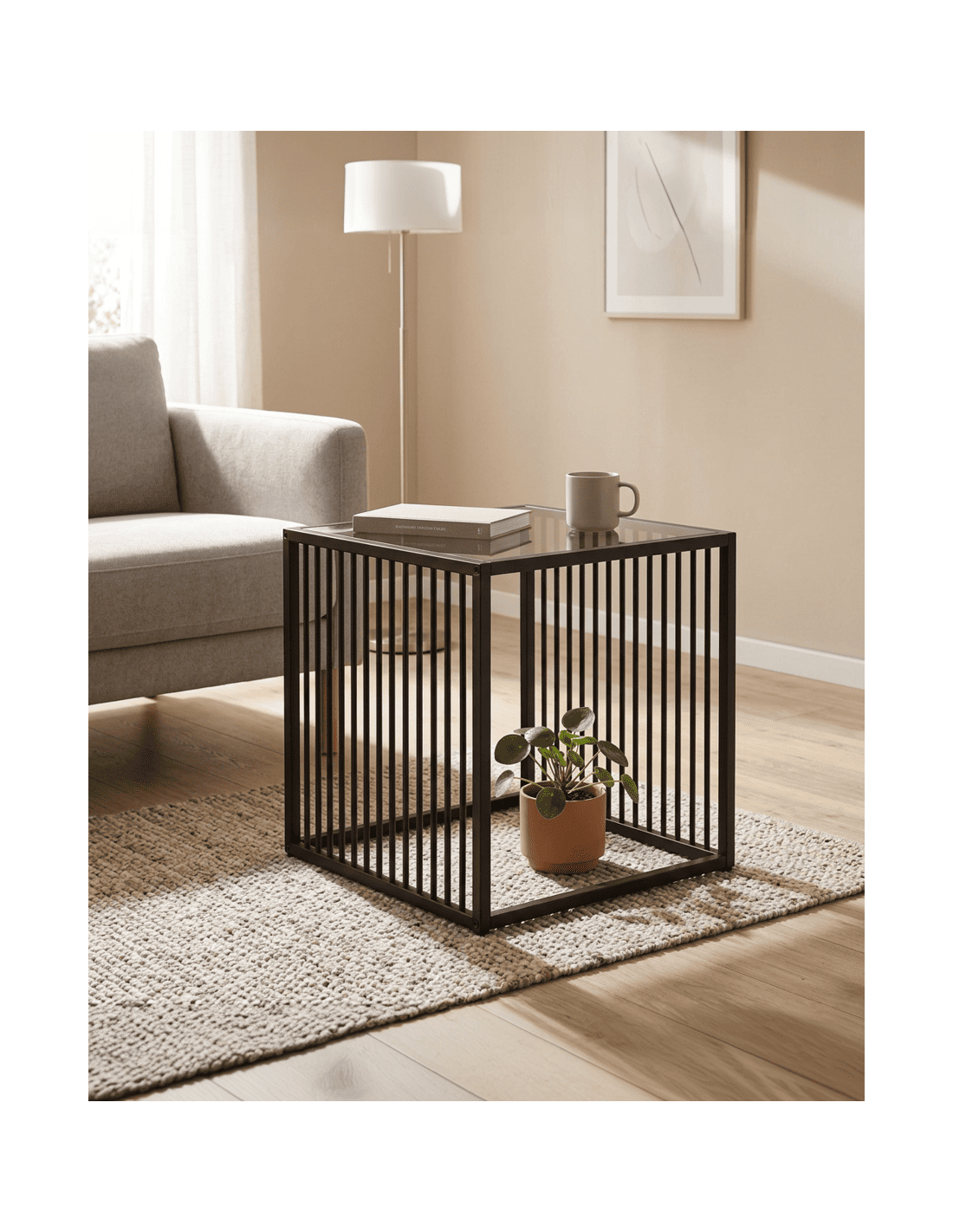 Mesa auxiliar metálica cuadrada BEXAR ambiente cerca