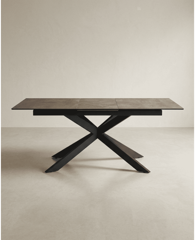 Mesa comedor extensible efecto cerámica KELARX marrón frontal