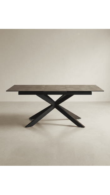 Mesa comedor extensible efecto cerámica KELARX marrón frontal