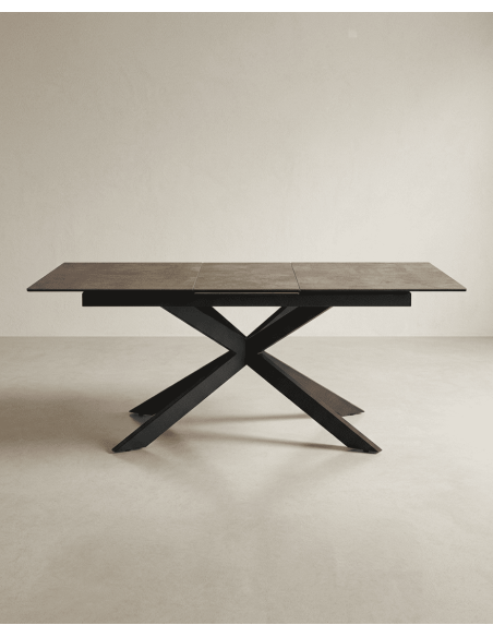 Mesa comedor extensible efecto cerámica KELARX marrón frontal