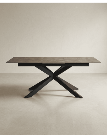 Mesa comedor extensible efecto cerámica KELARX marrón frontal