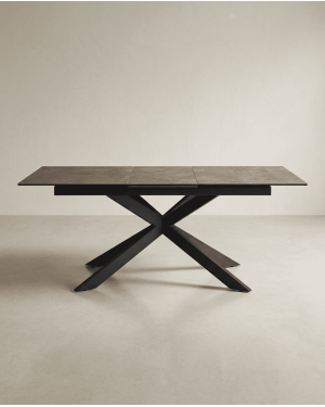 Mesa comedor extensible efecto cerámica KELARX marrón frontal