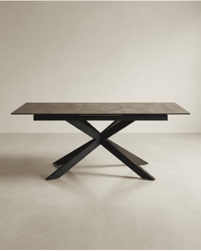 Mesa comedor extensible efecto cerámica KELARX marrón frontal