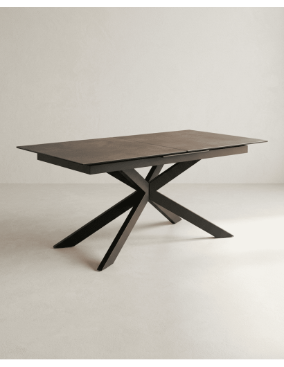 Mesa comedor extensible efecto cerámica KELARX marrón lateral