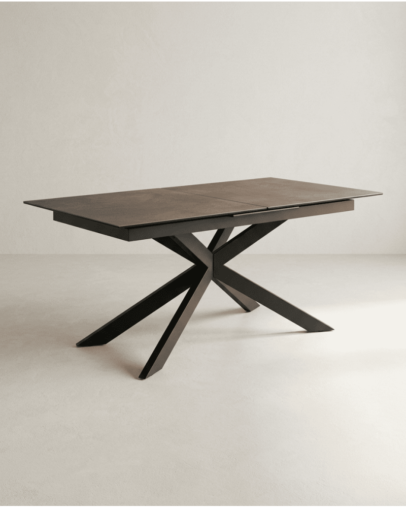 Mesa comedor extensible efecto cerámica KELARX marrón lateral
